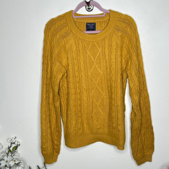 ABERCROMBIE & FITCH Cable Knit Sweater Mustard Yellow {T8} - Picture 2 of 5